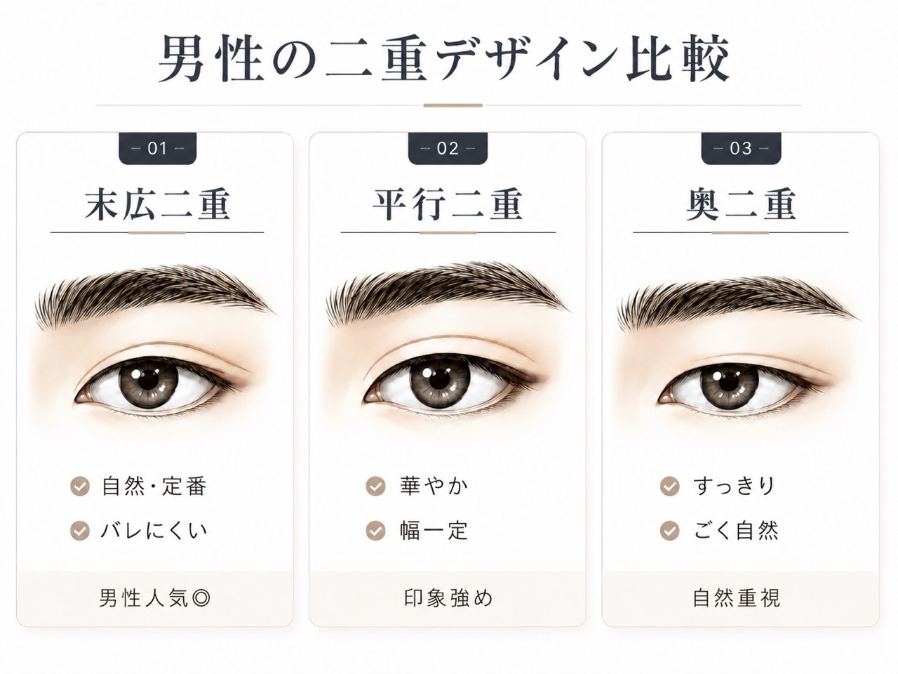 バレない基本は末広二重という男性向きのデザイン