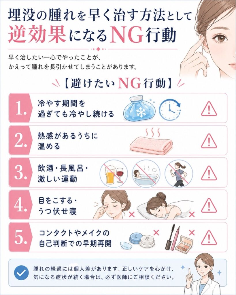 埋没の腫れを早く治す方法として逆効果になるNG行動

